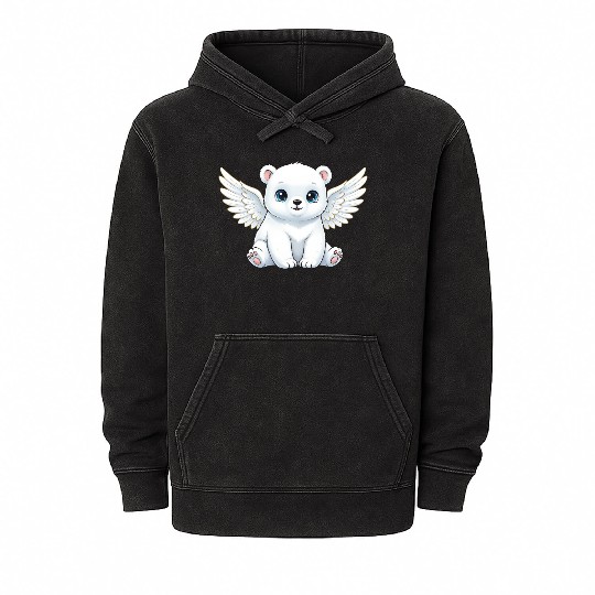 Cute polar bear angel with wings smiling cartoon Mineral Wash Hoodies