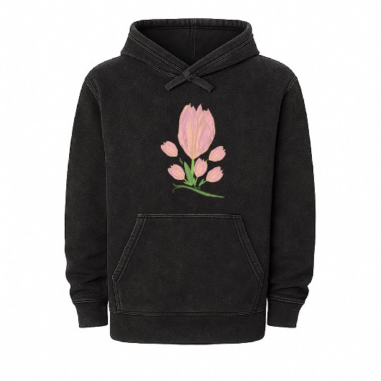 Elegant Pink Tulips  Illustration Mineral Wash Hoodies
