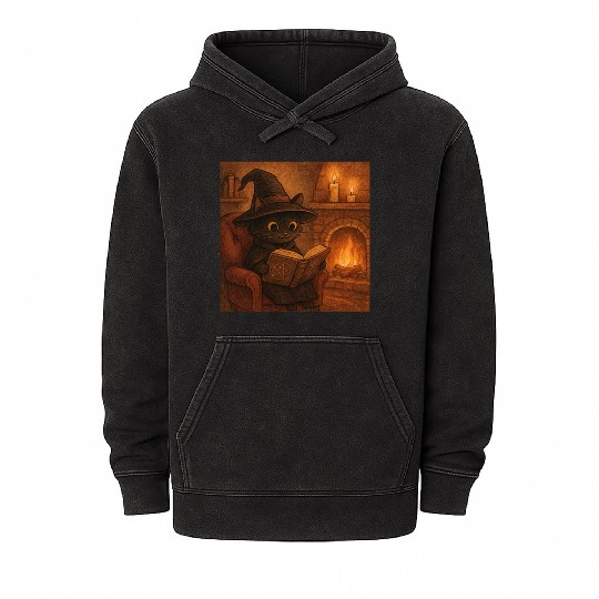 Enchanted Cat Witch by the Fireplace Mineral Wash Hoodies