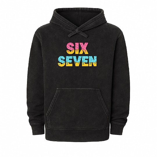 67 Six Seven Meme Funny Ice Cream Drip Waffle Cone Mineral Wash Hoodies