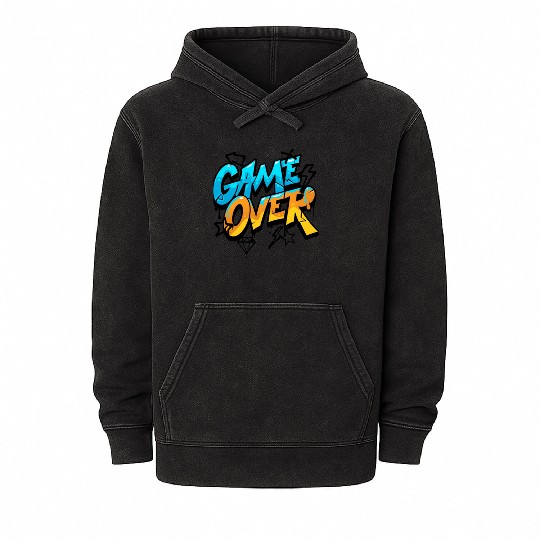 Graffiti Style Game Over Design Mineral Wash Hoodies