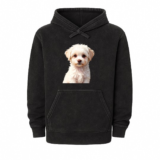 Adorable White Puppy Portrait Design Mineral Wash Hoodies