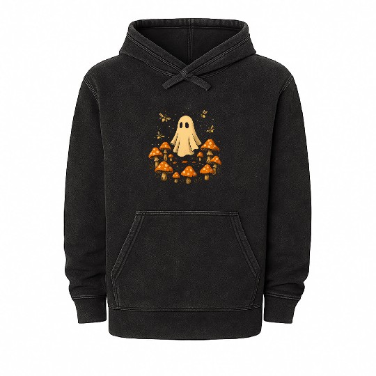 Enchanted Mushroom and Ghost Illustration Mineral Wash Hoodies