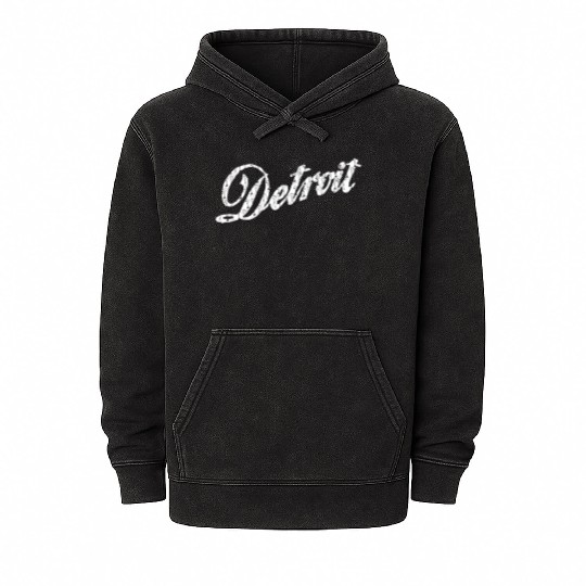 Old Vintage Detroit Retro Script Mineral Wash Hoodies