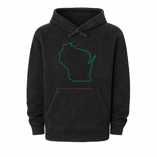 Wisconsin State Outline Design Mineral Wash Hoodies