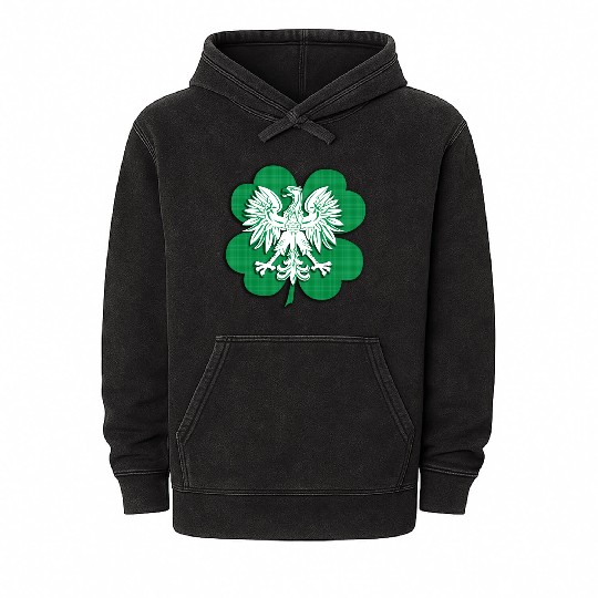 Irish Polish Heritage Eagle Shamrock Mineral Wash Hoodies