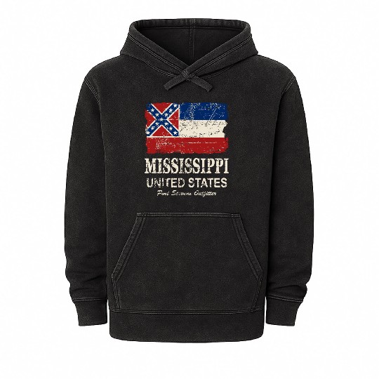 Mississippi Flag - Vintage Look Mineral Wash Hoodies