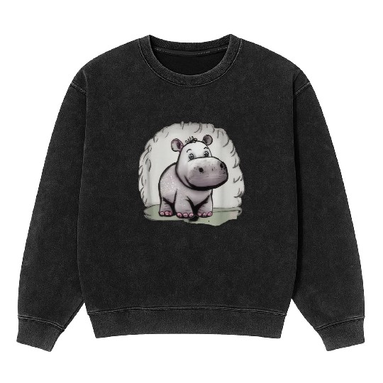 Cute hippo Mineral Wash Sweatshirts