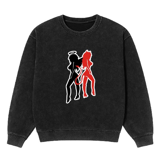 Angel Devil Sexy Woman Mineral Wash Sweatshirts
