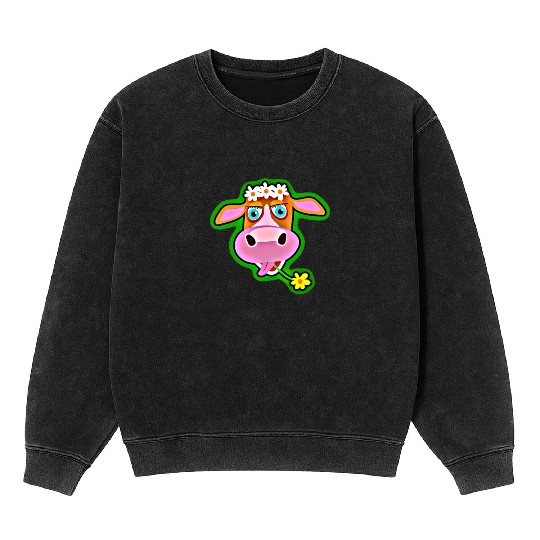 Cute Cow with Bohemian Flower Crown Mineral Wash Sweatshirts