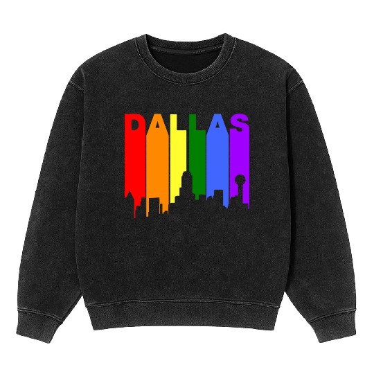 Dallas Texas Gay Pride Rainbow Skyline Mineral Wash Sweatshirts