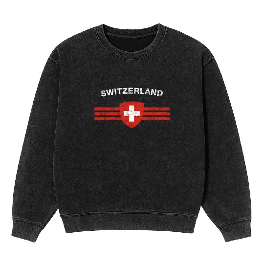 Swiss Flag Mineral Wash Sweatshirts - Swiss Emblem & Switzerland Flag