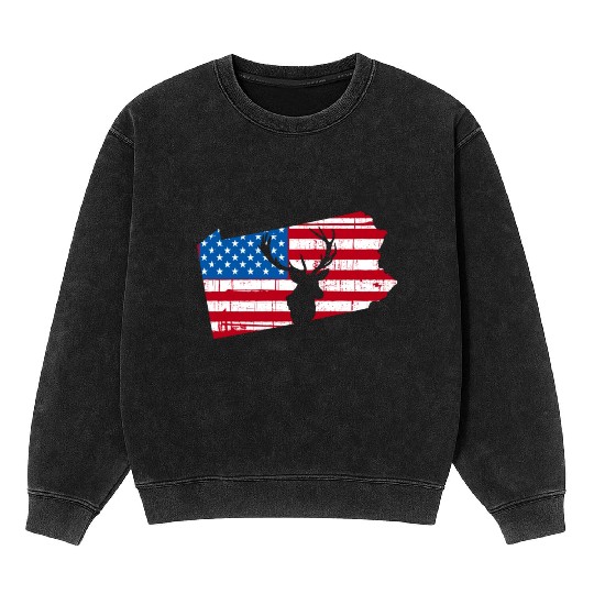 American Flag Pennsylvania Deer Hunting Mineral Wash Sweatshirts