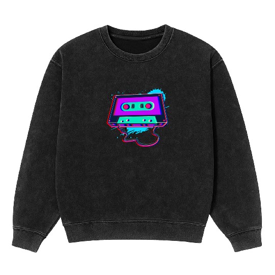 80s Music Cassette Tape : 3D, Neon, 80s songs Mineral Wash Sweatshirts