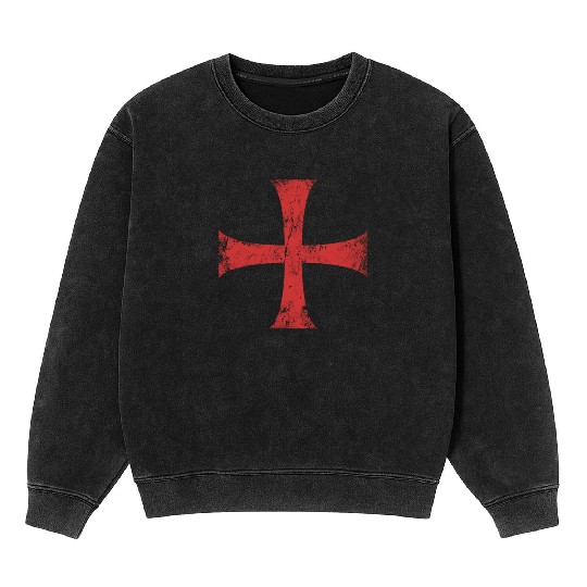 Distressed Crusader Knights Templar Cross Mineral Wash Sweatshirts