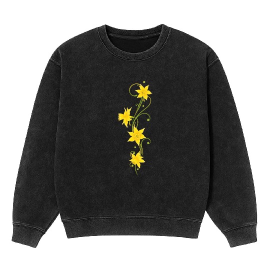 Vibrant Yellow Daffodil Floral Pattern Mineral Wash Sweatshirts