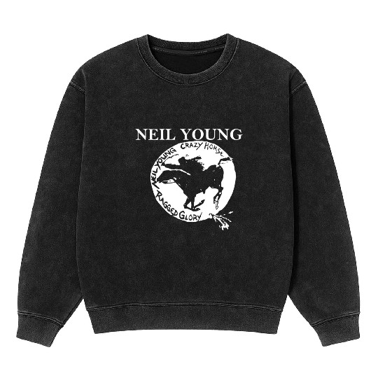 Neil Young Crazy Horse Unisex Retro Rock Horse Mineral Wash Sweatshirts