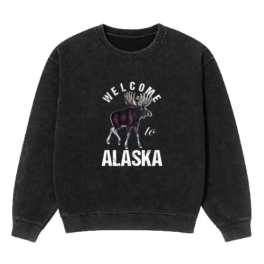Alaska Moose Welcome to Alaska Mineral Wash Sweatshirts