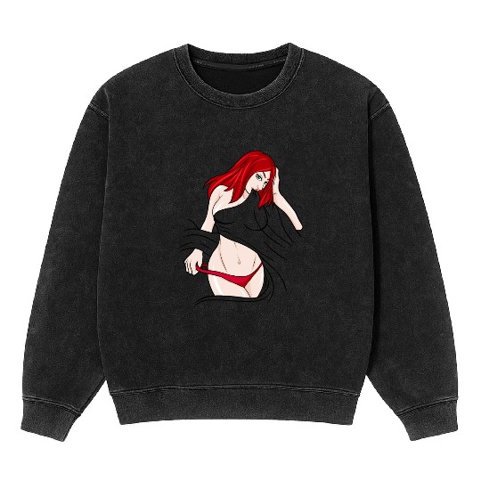 sexy girl red hair slip Ginger Mineral Wash Sweatshirts