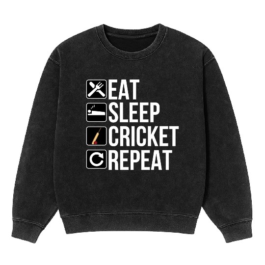 Cricket Player Gift - Eat Sleep Cricket Repeat Mineral Wash Sweatshirts
