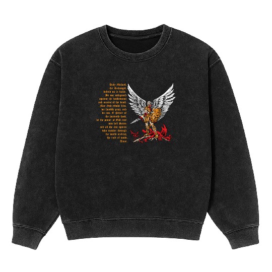 Saint Michael Mineral Wash Sweatshirts for men prayer catholic church