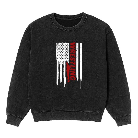 VINTAGE WRESTLING AMERICAN FLAG FUNNY GIFT Mineral Wash Sweatshirts