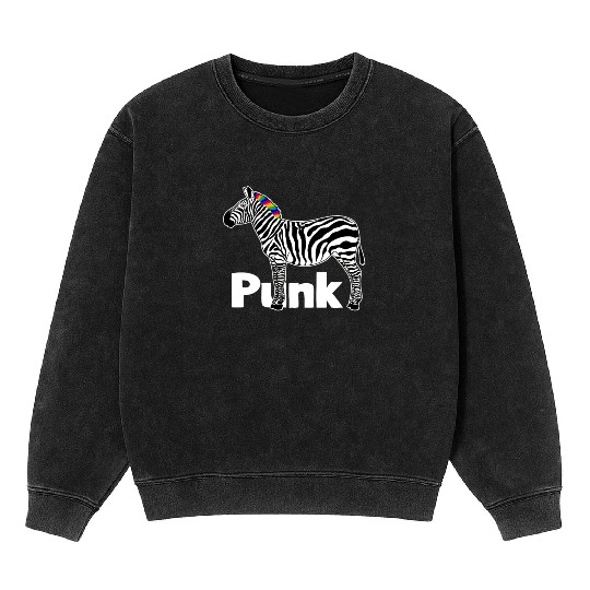 Zebra Punk Rock Music Mohawk Haircut Animal Humor Mineral Wash Sweatshirts