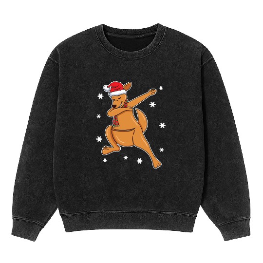 Kangaroo Australian Dabbing Xmas Christmas Present Mineral Wash Sweatshirts