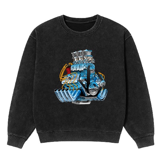 Hot Rod Race Car Dragster Engine Cartoon Mineral Wash Sweatshirts
