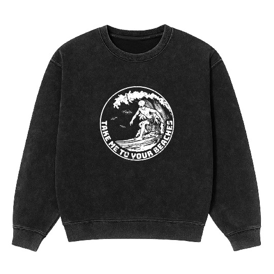 Funny Alien Surf Surfing Surfer Mineral Wash Sweatshirts