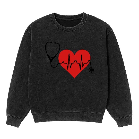 Stethoscope Heartbeat Heart Mineral Wash Sweatshirts