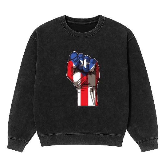 Puerto Rico Fist | Proud Boricua Flag Mineral Wash Sweatshirts