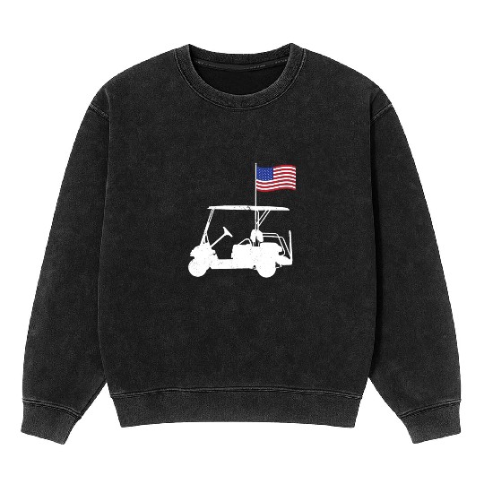 Funny Patriotic Golf Wear USA Flag Golf Cart Mineral Wash Sweatshirts