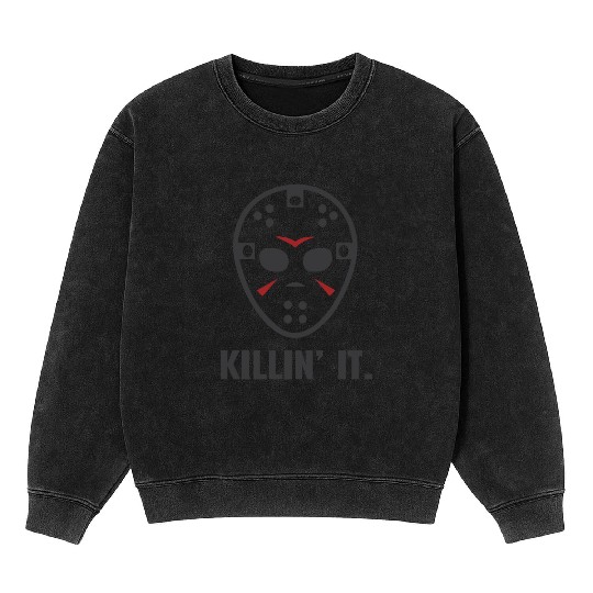Killin It Friday 13TH Halloween Jason Mask Mineral Wash Sweatshirts