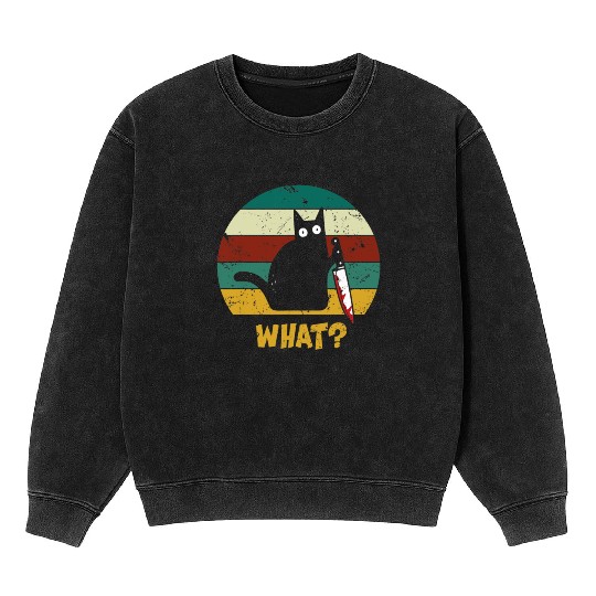 WHAT Murderous Cat With Knife Vintage Halloween Mineral Wash Sweatshirts
