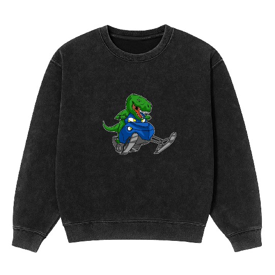 Dinosaur Snowmobile T-Rex Surfing Sports Mineral Wash Sweatshirts