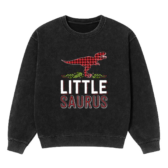 Little Saurus T Rex Kid Red Plaid Matching Family Mineral Wash Sweatshirts
