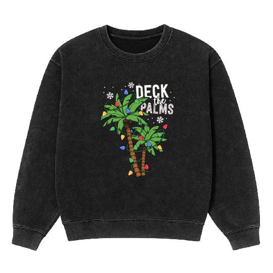 Deck The Palms Tropical Hawaii Christmas Palm Mineral Wash Sweatshirts