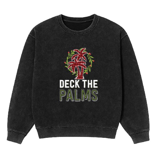Deck The Palms Tropical Hawaiian Buffalo Plaid Mineral Wash Sweatshirts