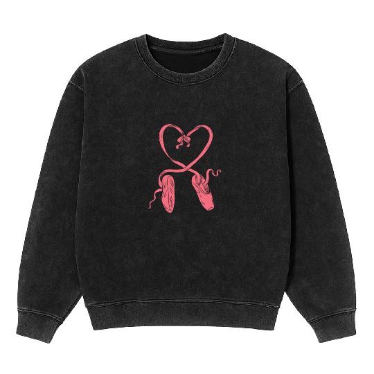 Ballet Shoes Daner Heart Valentines Day Mineral Wash Sweatshirts