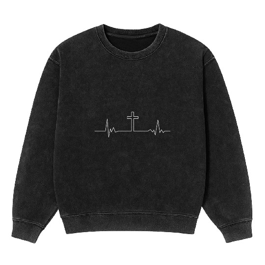 Heartbeat Cross Crucifix Jesus Christ Church God Mineral Wash Sweatshirts