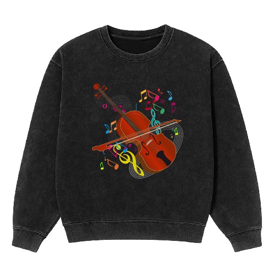 red-brown hand-drawn violin with notes Mineral Wash Sweatshirts