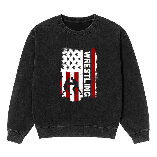 Wrestling American flag Mineral Wash Sweatshirts