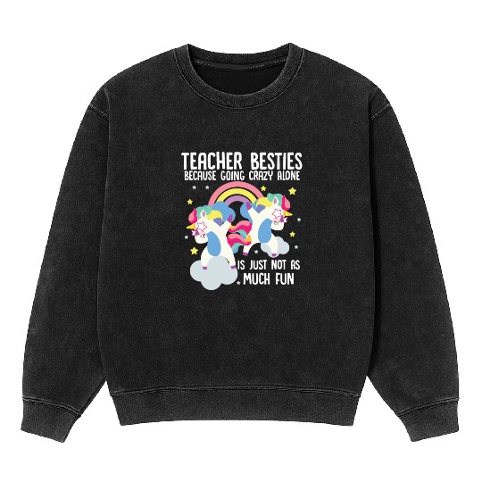 Funny Teacher Besties Goin Crazy Preschool Teacher Mineral Wash Sweatshirts