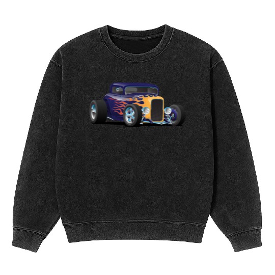 Vintage Hot Rod Car with Classic Flames Mineral Wash Sweatshirts