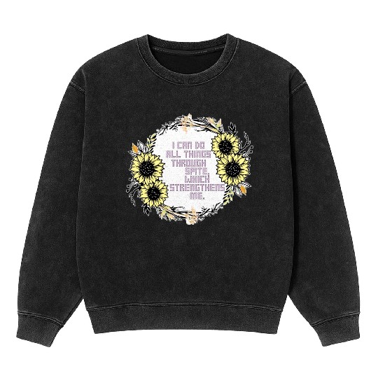 Sunflower Cross Stitch I Can Do All Things Through Mineral Wash Sweatshirts