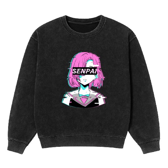 Aesthetic Vaporwave Anime Girl - Notice Me Senpai Mineral Wash Sweatshirts