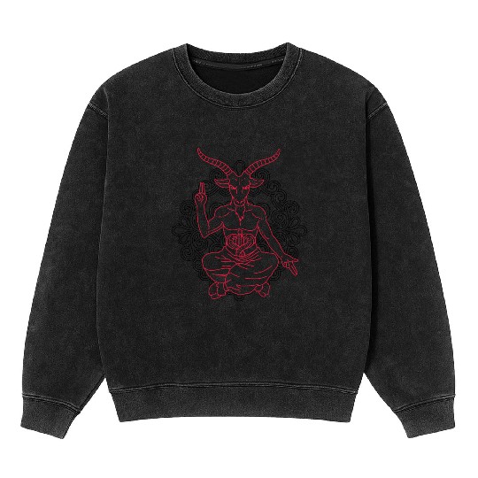 Horned Devil Black Goat Baphomet Tarot Card Satan Mineral Wash Sweatshirts