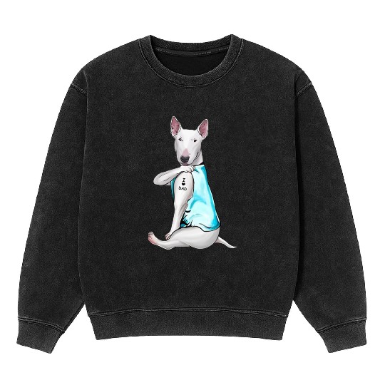 Bull Terrier Tattoos I Love Dad Sitting Gift Fathe Mineral Wash Sweatshirts