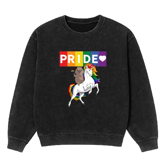 LGBT Gay Pride Wombat Riding Rainbow Unicorn Mineral Wash Sweatshirts